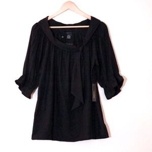 BCBGMaxAzria Black Ruffle Bow Neck Tie Blouse